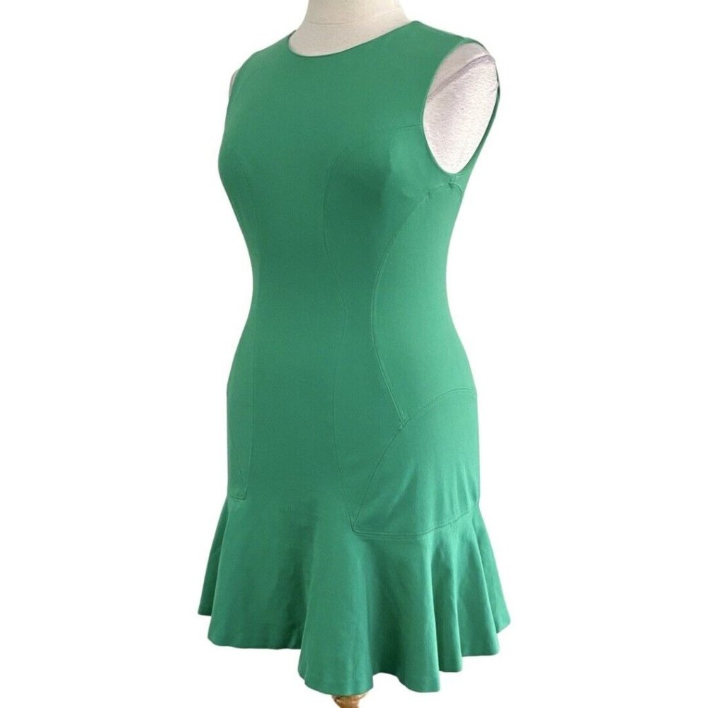 Diane Von Furstenberg Jaelyn Shamrock Green Sleeveless Flounce Hem Dress Size 12 - Picture 2 of 10